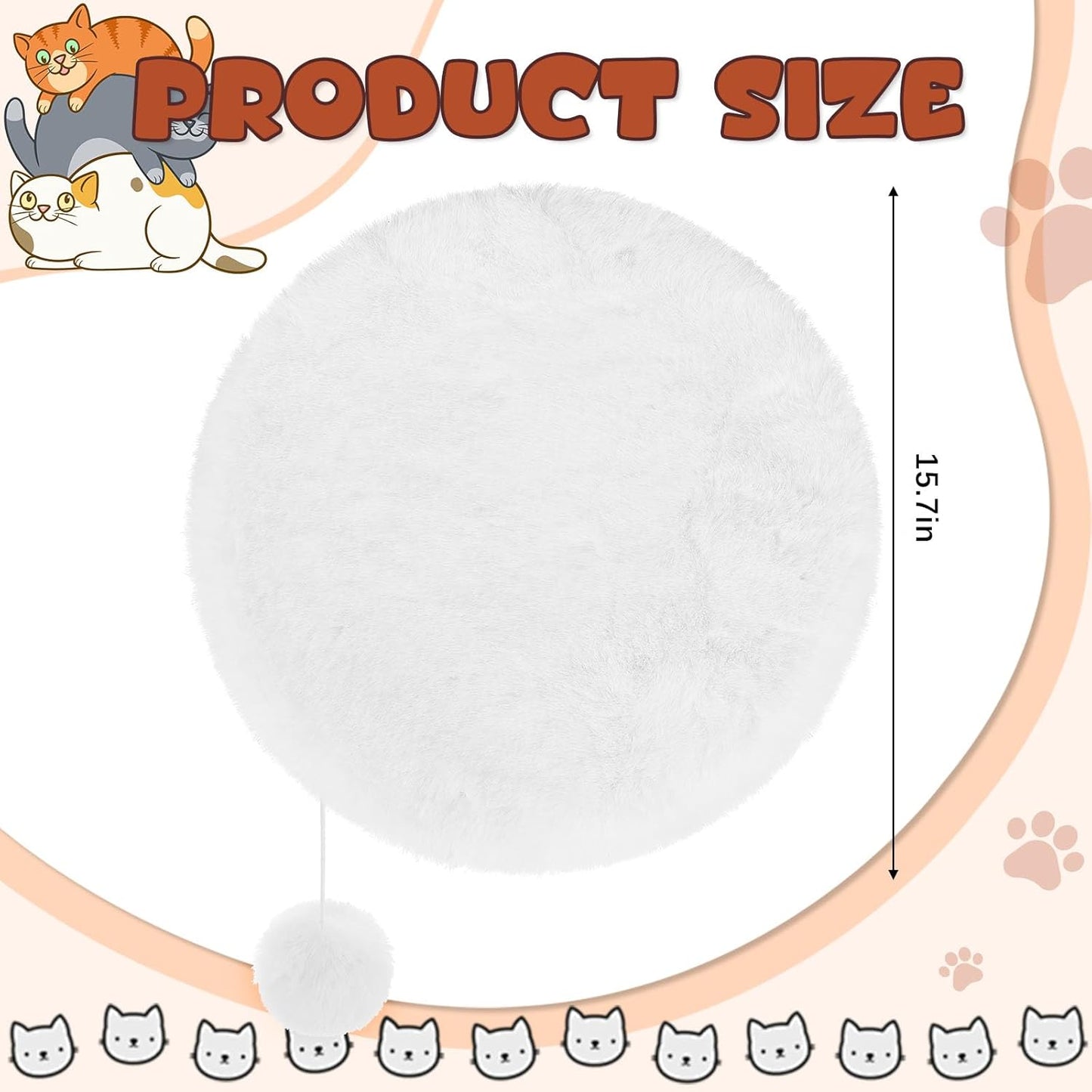 Abbylike 3 Pack 16" Round Cat Dog Bed Cushion Pad Mat Faux Rabbit Fur Pet Sleeping Mat with Small Ball Warm Plush Anti Slip Washable Cat Tree Tower Replacement Cushion Pad for Carrier Crate, White