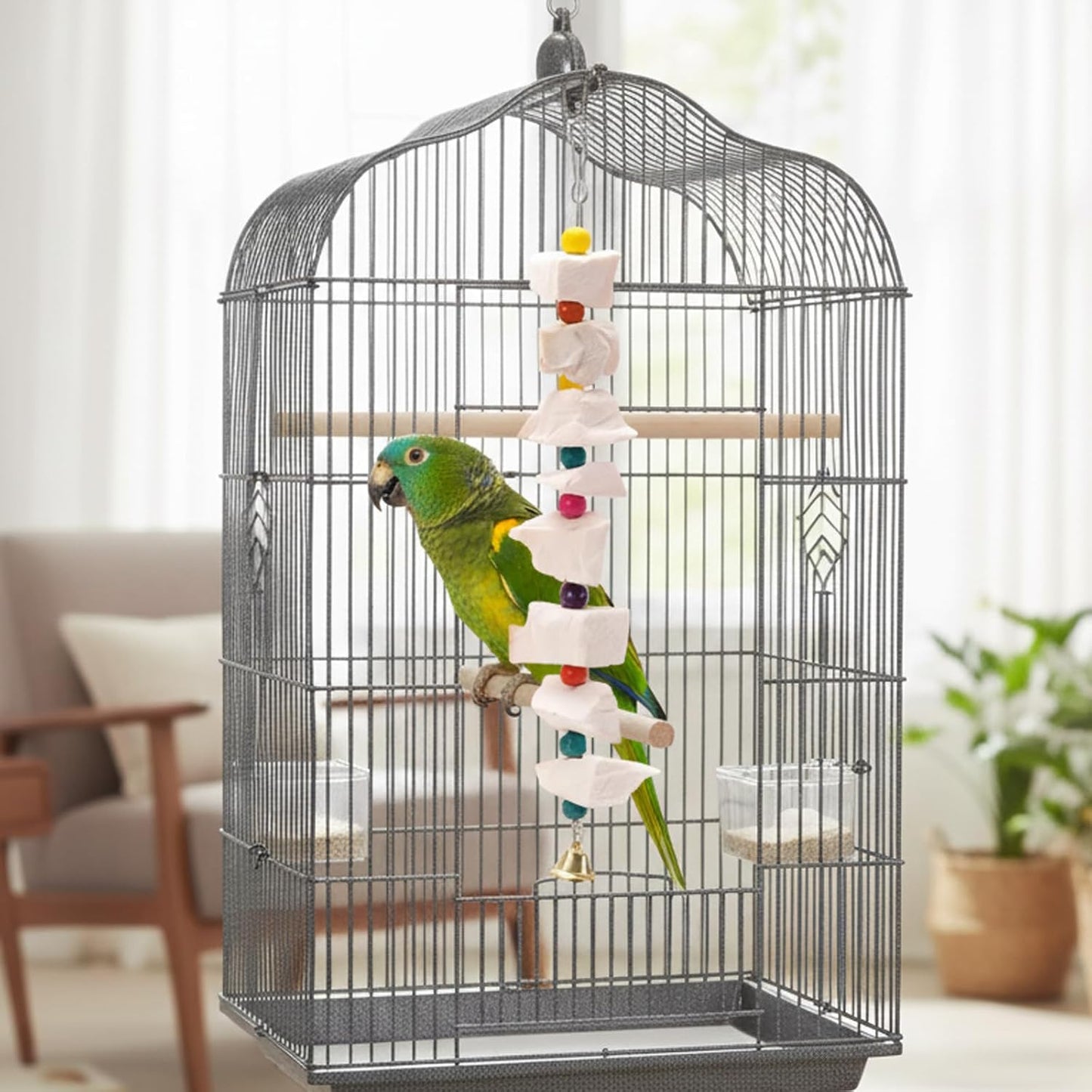 4PCS Cuttlebone for Birds, Bird Toys for Cockatiels and Parakeets, Natural Cuddle Bones for Birds, Parrot Toy with 9 Beads, Durable Bird Accessories,Parakeet Toys,Cockatiel Toys