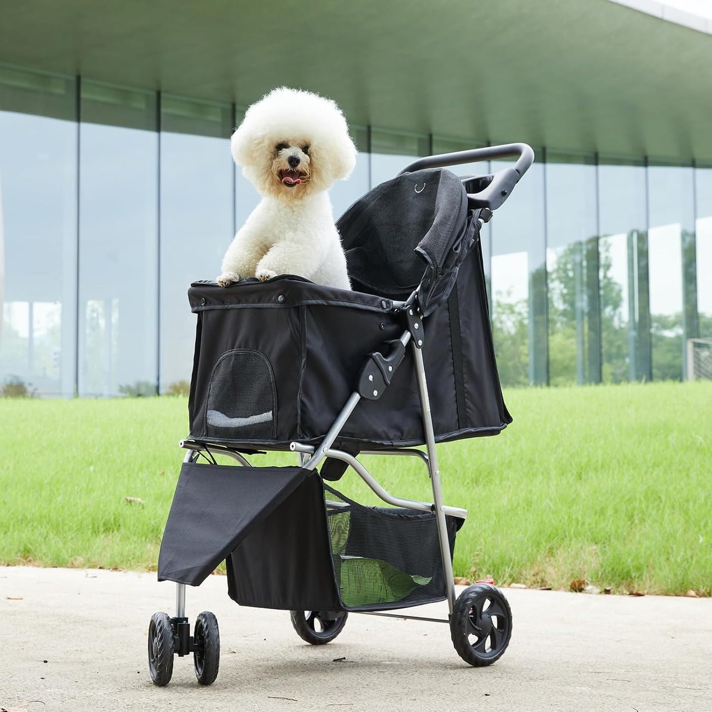 Smug Pet Stroller for Dogs and Cats, Foldable, Lightweight and Durable, Ideal for Small to Medium Pets, Includes Storage Basket and Cup Holders