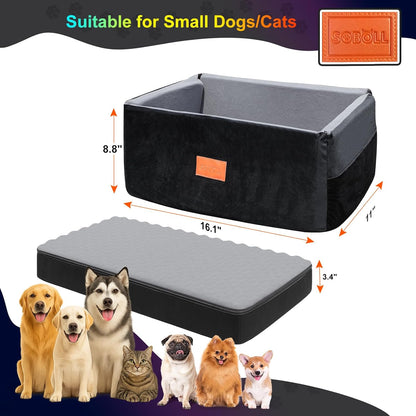 Dog Car Seat - Small Dogs Waterproof Booster Clip-on Harness and Thick Memory Foam Padding Pet Travel Bed Small Dog Car Seat Cover (Black, Large)