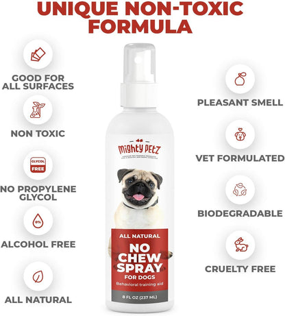 Mighty Petz No Chew Spray for Dogs – Bitter Apple Spray Alternative, Large 8oz. Dog Repellent, Anti Chew Deterrent for Furniture, Chewing. Natural Ingredients, Alcohol Free. Safe on All Surfaces