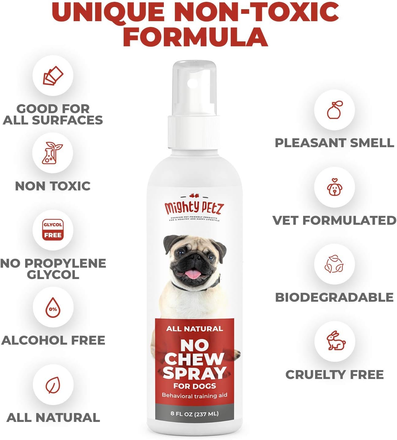 Mighty Petz No Chew Spray for Dogs – Bitter Apple Spray Alternative, Large 8oz. Dog Repellent, Anti Chew Deterrent for Furniture, Chewing. Natural Ingredients, Alcohol Free. Safe on All Surfaces