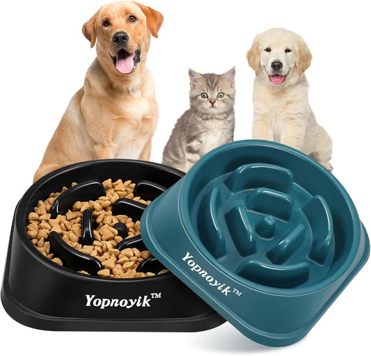 2 Pack Slow Feeder Dog Bowls for Healthy Eating, Non-Slip and Anti-Choking Design, Reduces Bloating & Overeating for Medium Dogs and Cats, Easy to Clean