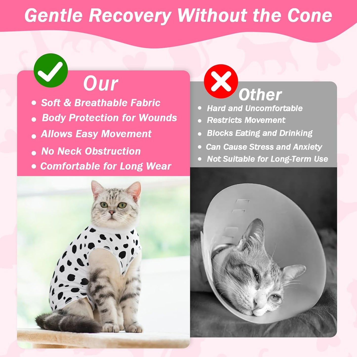 Coppthinktu Cat Recovery Suit Female Cats Onesie for Cats, Breathable Cat Surgery Suit for Surgical Abdominal Wounds Skin Diseases, Cute Kitten Spay Recovery Suit E-Collar Alternative Anti Licking