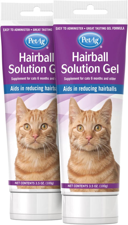 PetAg Hairball Solution Gel Supplement for Cats - 3.5 oz, Pack of 2 - Helps Prevent and Reduce Hairballs in Cats 6 Months and Older