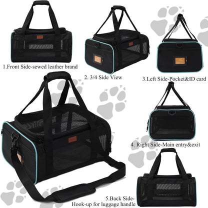 Cat Carriers Soft Small Dog Carrier Airline Approved Softsides Pets Bag,Black,Lightweight,Luxury Style,Top Expandable,Guaranteed on Cabin Board Flight Travel Recommend Under 15 lbs