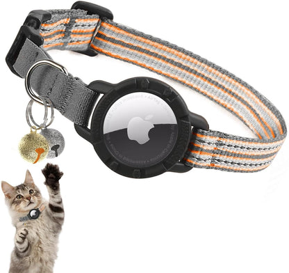 AirTag Cat Collar – Reflective Kitten Collars with Integrated Apple Air Tag Holder | Lightweight, Elastic Safety Cat AirTag Collar with Bell for Girl Boy Cats, Kittens, and Puppies (Orange, S)