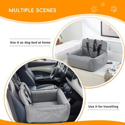 Dog Car Seat for Large Medium Dog,Washable Dog Booster Seat for 2 Small Dogs,Multi-Functional Dog Booster Seat with Thick Cushion, Safety Leashes Dog Sofa Cushion & Travel Dog Bed (Grey, 57cm)