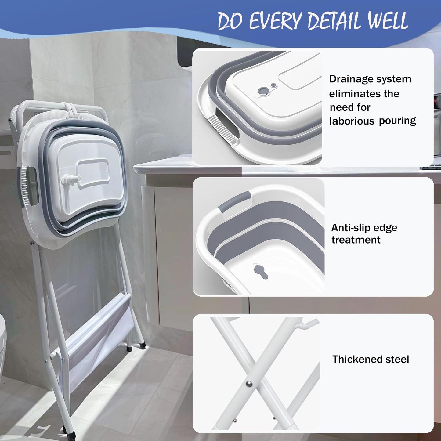 Portable Dog Bath Tub and Dog Washing Station, Collapsible Elevated Pet Tub for Bathing, Showering, Grooming, Pet Bathing Basin for Small to Medium Dogs, Cats and Other Pets (Built-in Drainage System)