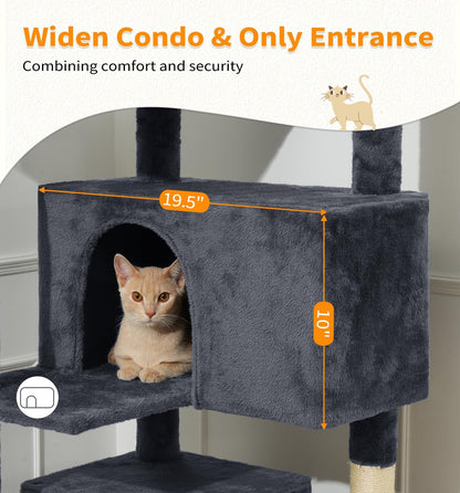 Made4Pets Cat Tree Tower 70in Cat Tower for Indoor Cats Kitten Tree Multi-Level Cat Tree with 2 Condo Furniture Activity Center with Scratching Posts Funny Toys Kittens Pet Play House, Grey