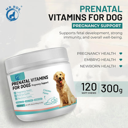 Dog Vitamins and Supplements - Chewable Dog Prenatal Vitamins for Large and Small Breed - Multivitamin Supplement for Health Support and Development - 120 Soft Chews
