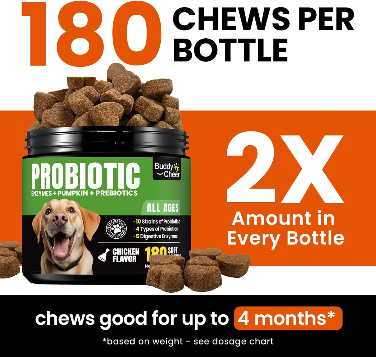Dog Probiotics and Enzymes – Digestive & Immune Support Chews with Prebiotics for Dogs with Diarrhea or Itchy Skin