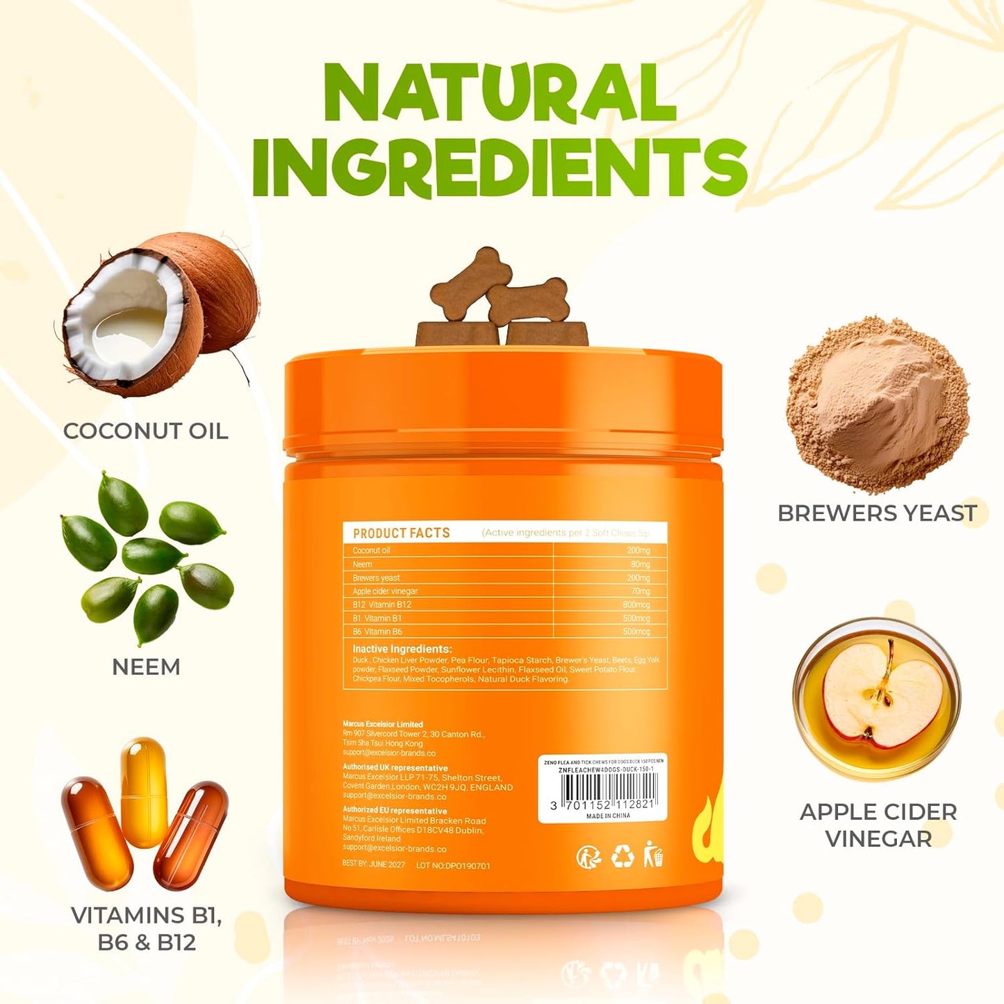 ZENO Flea and Tick Prevention Chewables for Dogs - 150 Chews - Flea & Tick Control - Duck Flavor - US-Made