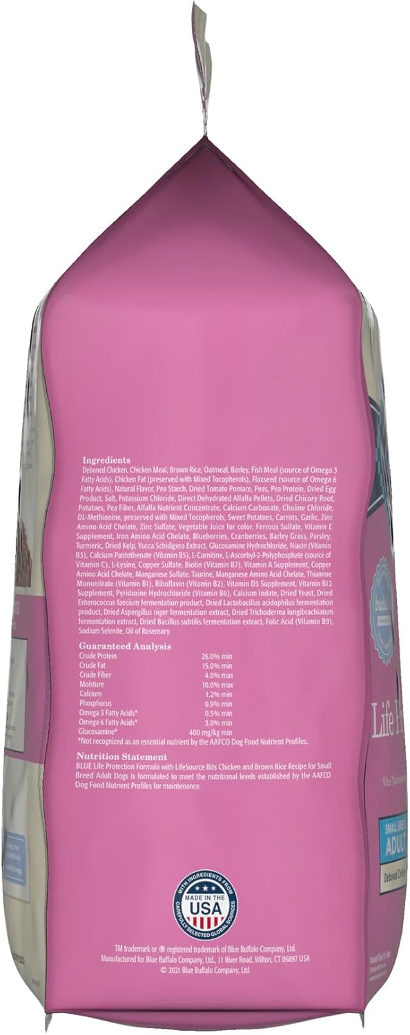 Blue Buffalo Life Protection Formula Adult Small Breed Dry Dog Food, Supports High Energy Needs, Made with Natural Ingredients, Chicken & Brown Rice Recipe, 5-lb. Bag