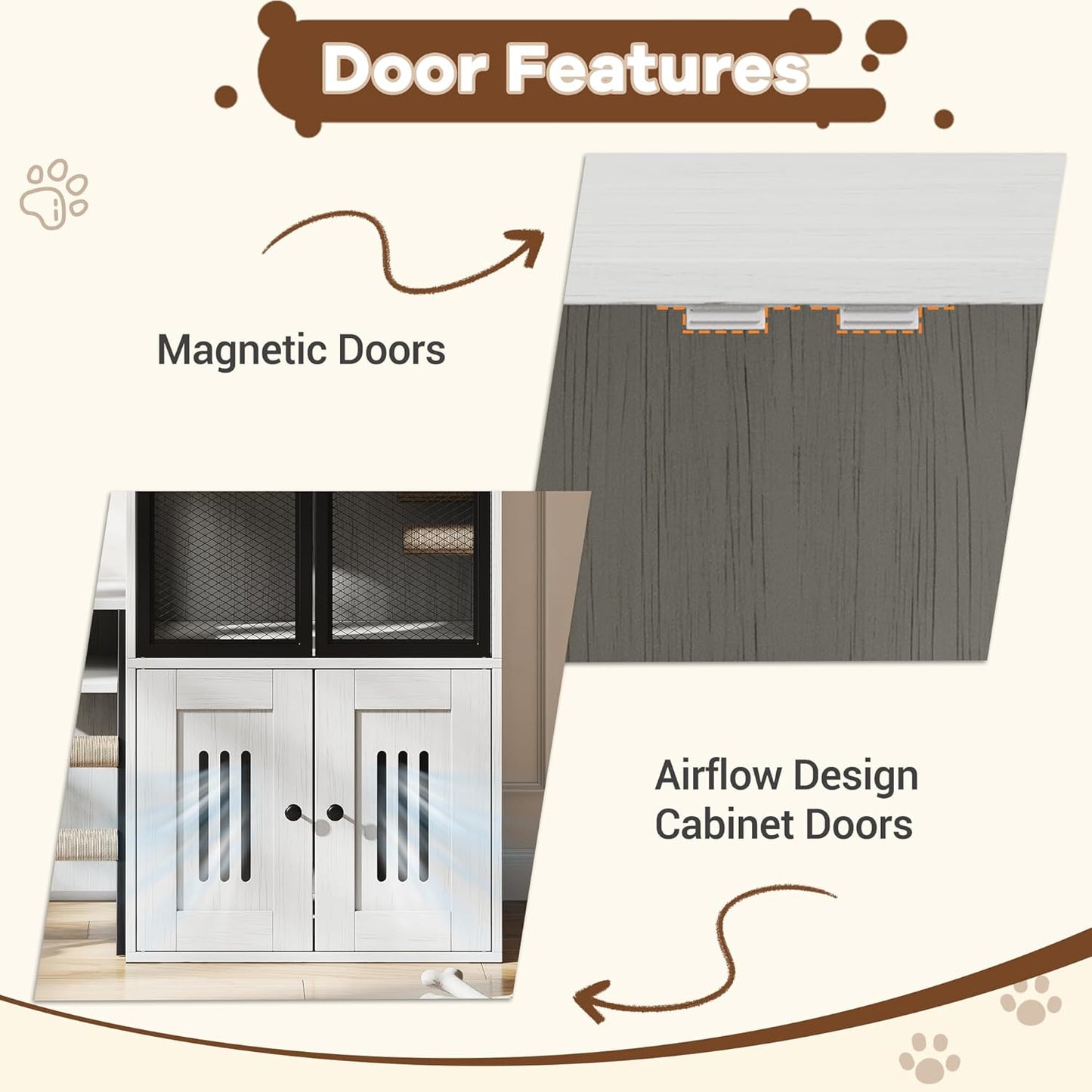 Cat Litter Box Enclosure, Double Layer Enclosed Litter Box Furniture with Door, Cat House with Ladder, White