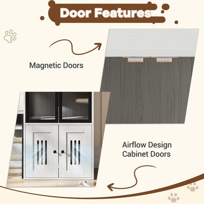 Cat Litter Box Enclosure, Double Layer Enclosed Litter Box Furniture with Door, Cat House with Ladder, White