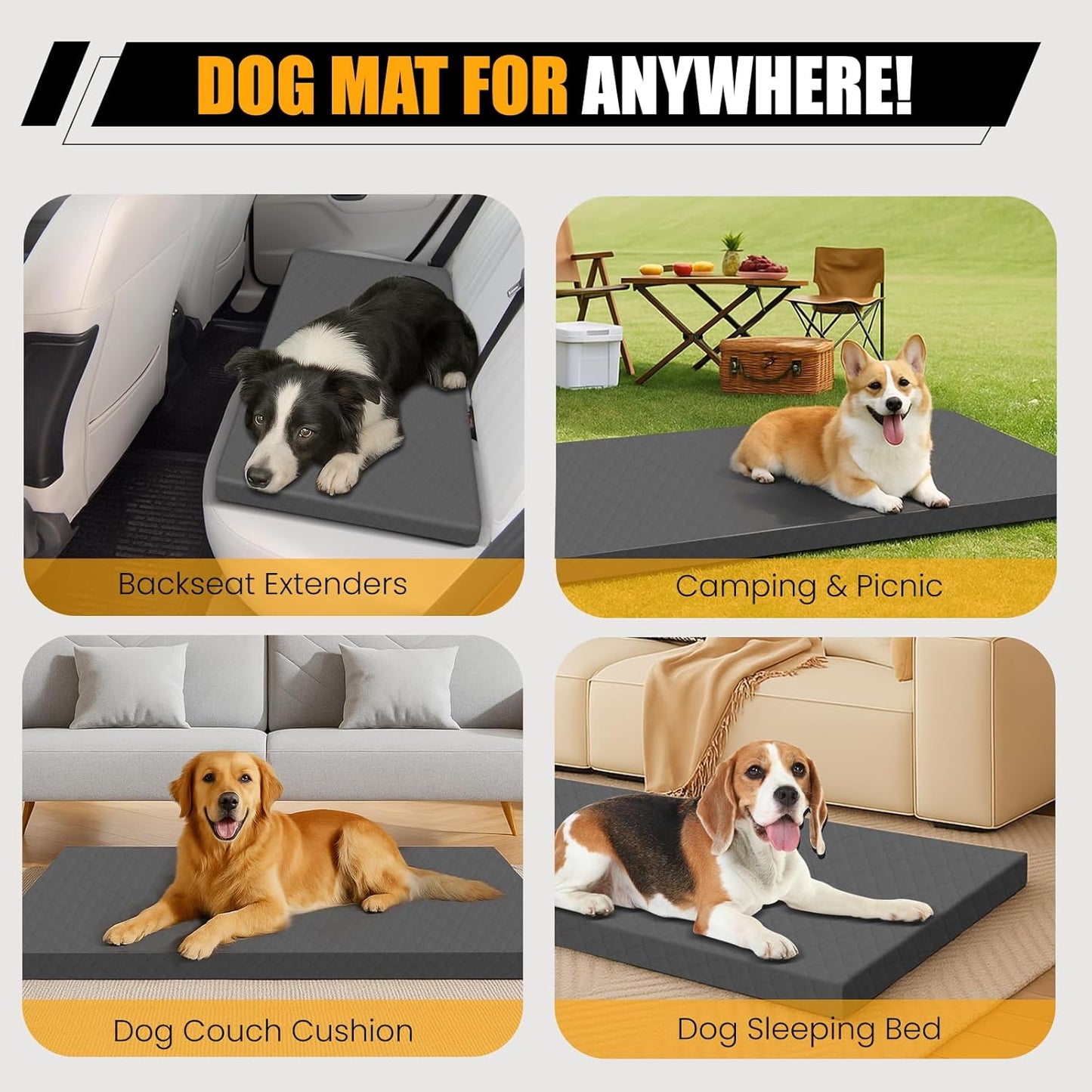 Dog Car Bed for Back Seat Cover, Supportive Foam Pet Mat Cushion for Car Backseat Extender with Removable Cover, Common Size for Sedan, SUV & Truck, Easy Clean