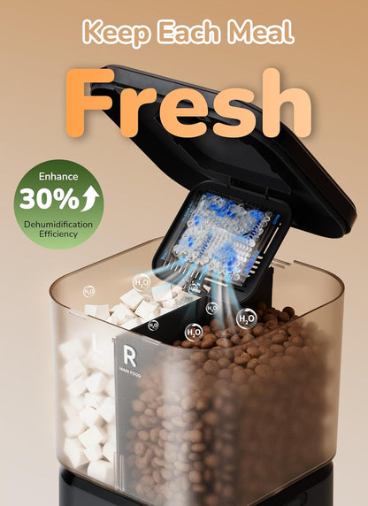 Dual Chamber Automatic Cat Feeder, 4L Smart WiFi Pet Food Dispenser with 2.4&5G WiFi App, Custom Schedule & Portion Control for Dry Food and Treats