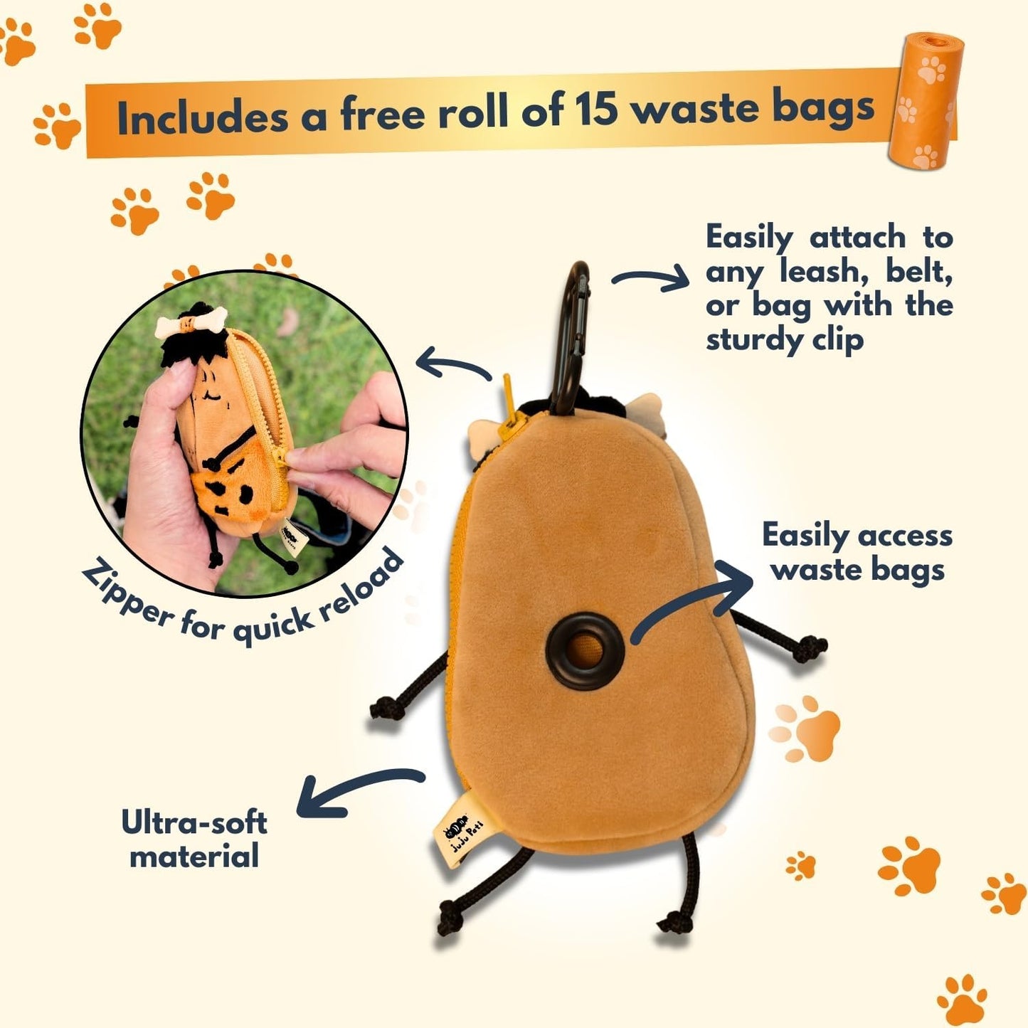 Dog Poop Bag Holder for Leash with Waste Bags and Keychain Clip & A Christmas Greeting Card