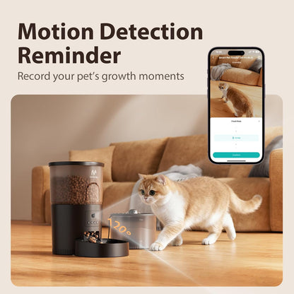 Automatic Cat Feeder with Camera and Water Fountain, 1080P HD AI Pet Recognition, APP Remote Control, Timed Food Dispenser, Two-Way Audio, Night Vision Function, 3L Fountains for Drinking with Filter