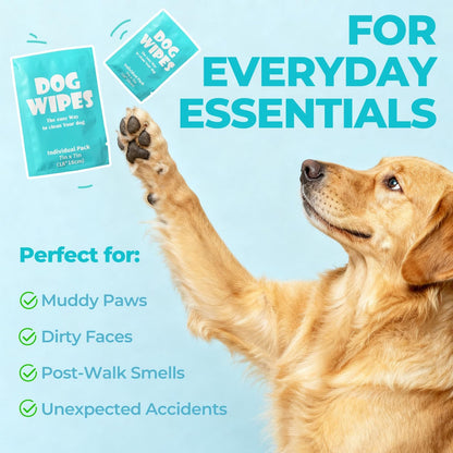Dog Wipes, Pet Grooming Cleaning Wipes for Dogs, 7x7 Inch, 40 Count Individual Packs, Hypoallergenic Unscented for Face, Paws, Body