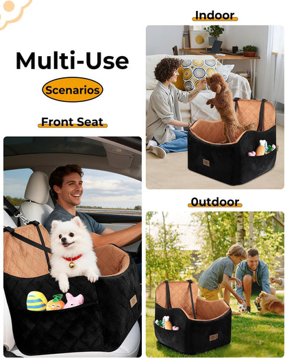 Dog Car Seat for Small/Medium Dogs, Detachable Washable Dog Booster Seat Under 35lbs, High-Support Memory Foam,Travel Bed with Storage Pockets