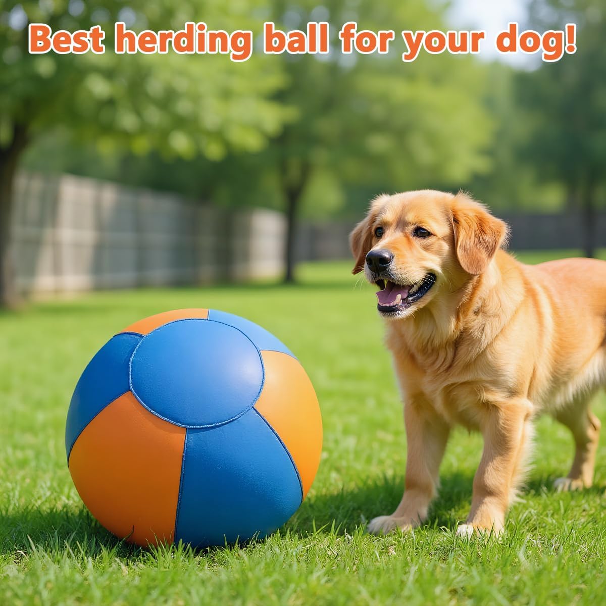 18" Herding Ball for Dogs | Jolly Ball for Horses & Large Dogs | Dog Agility Equipment | Interactive Dog Ball with Cover & Hand Pump (Orange&Blue)