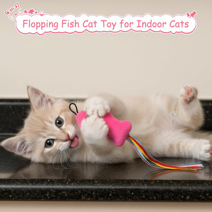 5 Pcs Cat Toys Rose Red Fish, Premium Cat Wand Toy Accessories with Ribbons Catnip Toys for Indoor Cats Exercise and Play