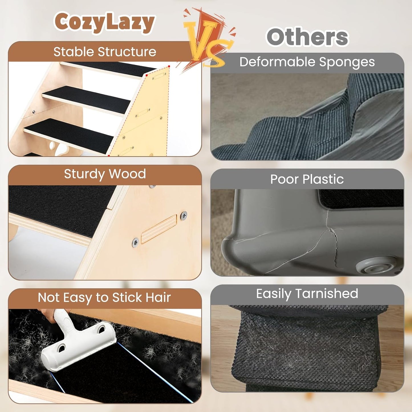 Dog Stairs, Wooden 4-Step Dog Ramp for Small Medium Older Cat, Puppy Essentials Pet Step Ladder for High Bed Couch Car