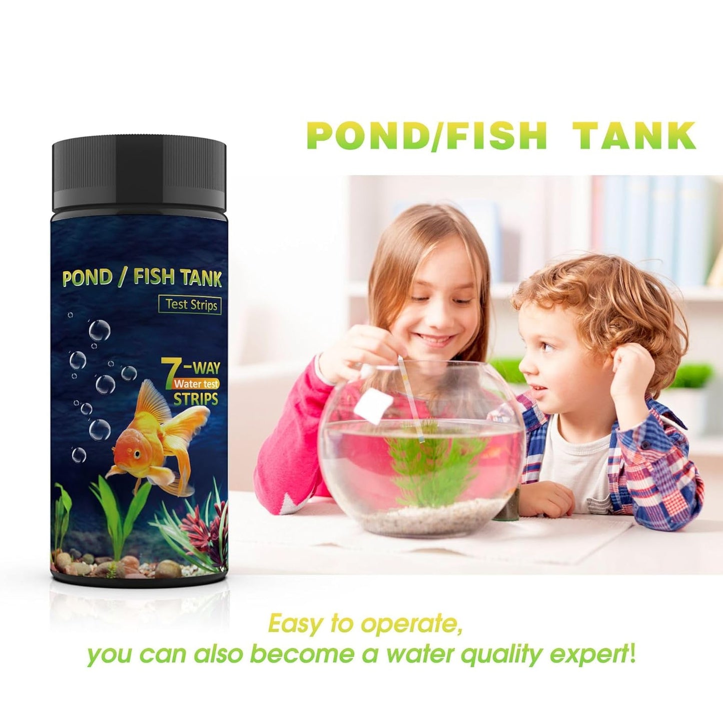 7IN1 Aquarium Test Strips - 50 Strips Aquarium Test Kit Fish Tank Test Kit Quick&Accurate Testing Freshwater&Saltwater Nitrate Nitrite Hardness Free Chlorine pH Carbonate Total Alkalinity