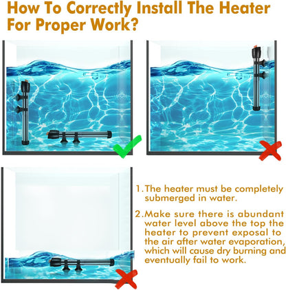 Orlushy Submersible Aquarium Heater,500W Fish Tahk Heater with Adjust Knob Thermostat 2 Suction Cups and Free Thermometer Suitable for Marine Saltwater and Freshwater (500W)