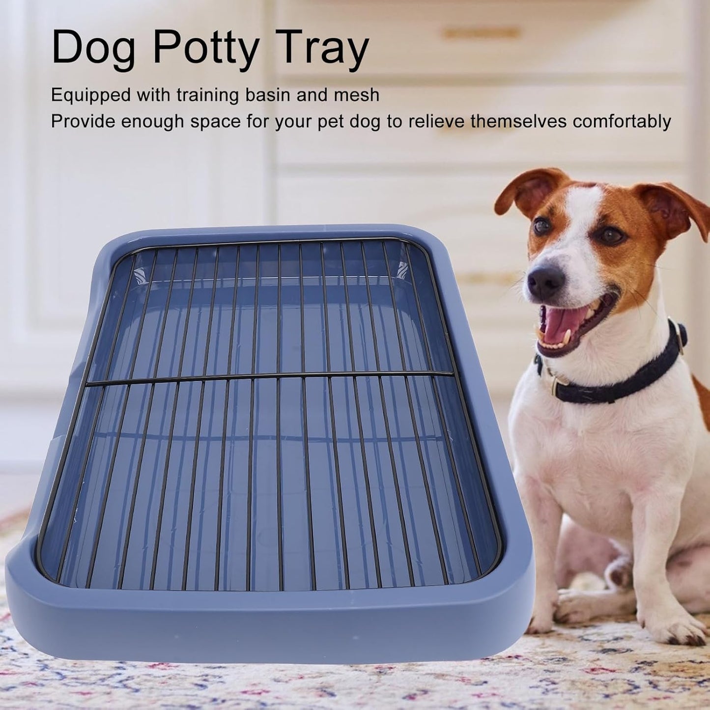 Fdit Dog Toilet Tray with Mesh Rack, Removable PP Plastic Pet Potty for Medium Small Dogs, Anti Slip Training Tray with Iron Frame