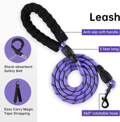 IVY&LANE No Pull Dog Harness for Medium Dogs, Dog Vest Harness with Leash, Safety Belt and Storage Strap, Fully Adjustable Harness, 360?Reflective Strip, Soft Handle (Purple, M)
