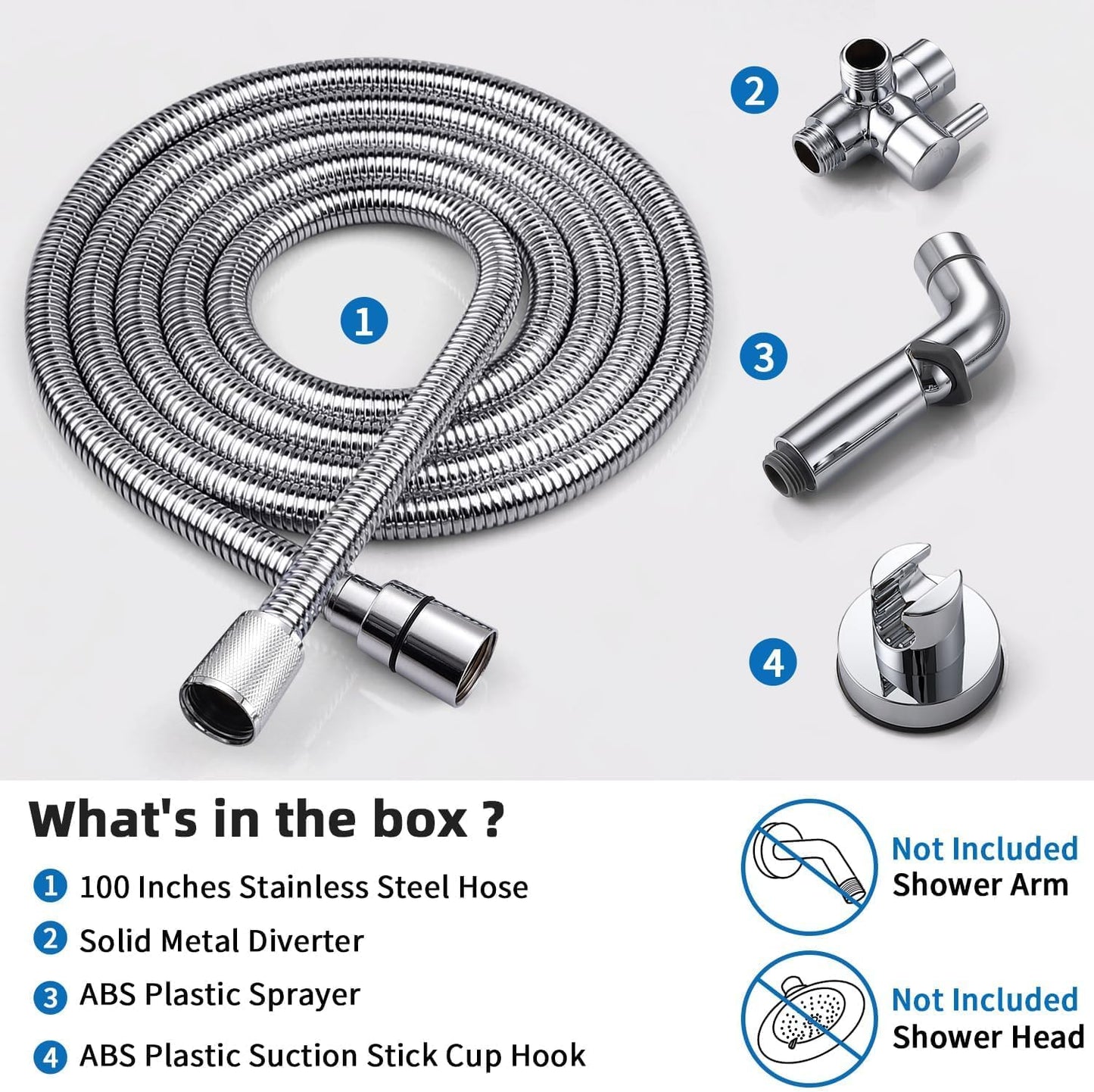 G-Promise Dog Shower Sprayer Attachment for Fast and Clean Pet Showering, Multifunctional Shower, Metal Diverter, 100 Inch Extra Long Hose, No Drill Hook, Dog Washing-Bathroom (Chrome)