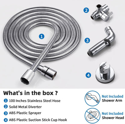 G-Promise Dog Shower Sprayer Attachment for Fast and Clean Pet Showering, Multifunctional Shower, Metal Diverter, 100 Inch Extra Long Hose, No Drill Hook, Dog Washing-Bathroom (Chrome)