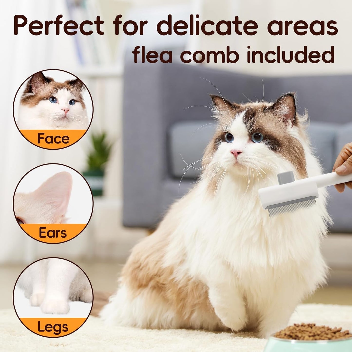 3PCS Undercoat Rake & Metal Comb & Flea Comb for Cats and Dogs, Dual-Sided Dematting and Deshedding, Dog Brush for Shedding Long Hair to Effectively Remove Thick Tangles or Matted Fur, White