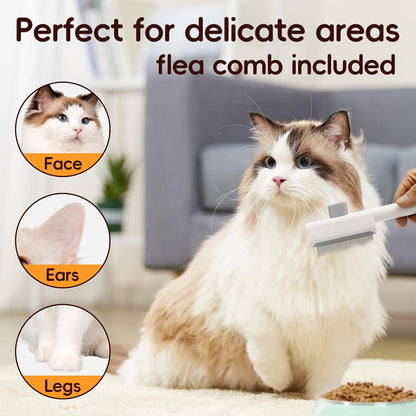 3PCS Undercoat Rake & Metal Comb & Flea Comb for Cats and Dogs, Dual-Sided Dematting and Deshedding, Dog Brush for Shedding Long Hair to Effectively Remove Thick Tangles or Matted Fur, White