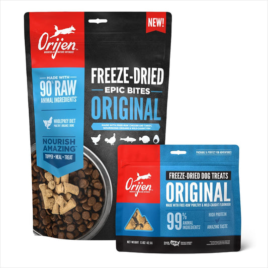 ORIJEN Epic Bites Freeze-Dried Dog Food & Treat Bundle – Original Recipe (6 oz Food + 1.5 oz Treats)