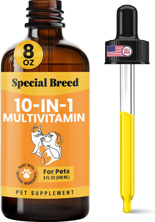 10-in-1 Liquid Multivitamin for Dogs and Cats, 8 Ounce Multi Vitamin Supplement, Vitamin for Dogs, Vitamins for Cats, with Glucosamine & Cranberry, 8 oz