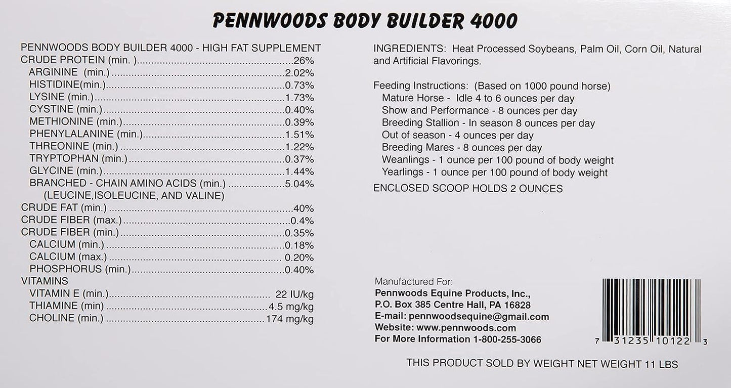 Pennwoods Body Builder 4000, Horse Weight Gain Supplement, High Fat and Energy Horse Weight Builder with Body Conditioning Horse Vitamins, Improves Hoof Quality - 25 LB Bag