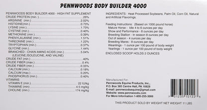 Pennwoods Body Builder 4000, Horse Weight Gain Supplement, High Fat and Energy Horse Weight Builder with Body Conditioning Horse Vitamins, Improves Hoof Quality - 25 LB Bag