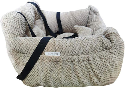 Series Deluxe Bucket Pets Dog Bed + Car Seat Carrier Booster Travel Safety with Two Removable Mats and Storage Pockets for Small Pets (Khaki)