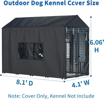 600D Heavy Duty Waterproof Outdoor Dog Kennel Cover, Full Coverage for 8.1'Dx4.1'Wx6.06'H Dog Cages, Only Cover
