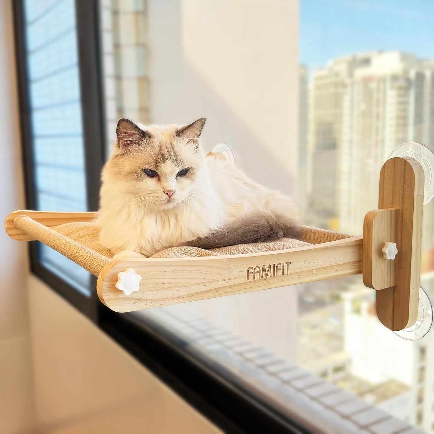 Foldable Cat Window Perch - Natural Pine Cat Sill Seat, 50LBS Heavy Duty Cordless Design, Space-Saving No-Scratch Window Hammock for Indoor Cats