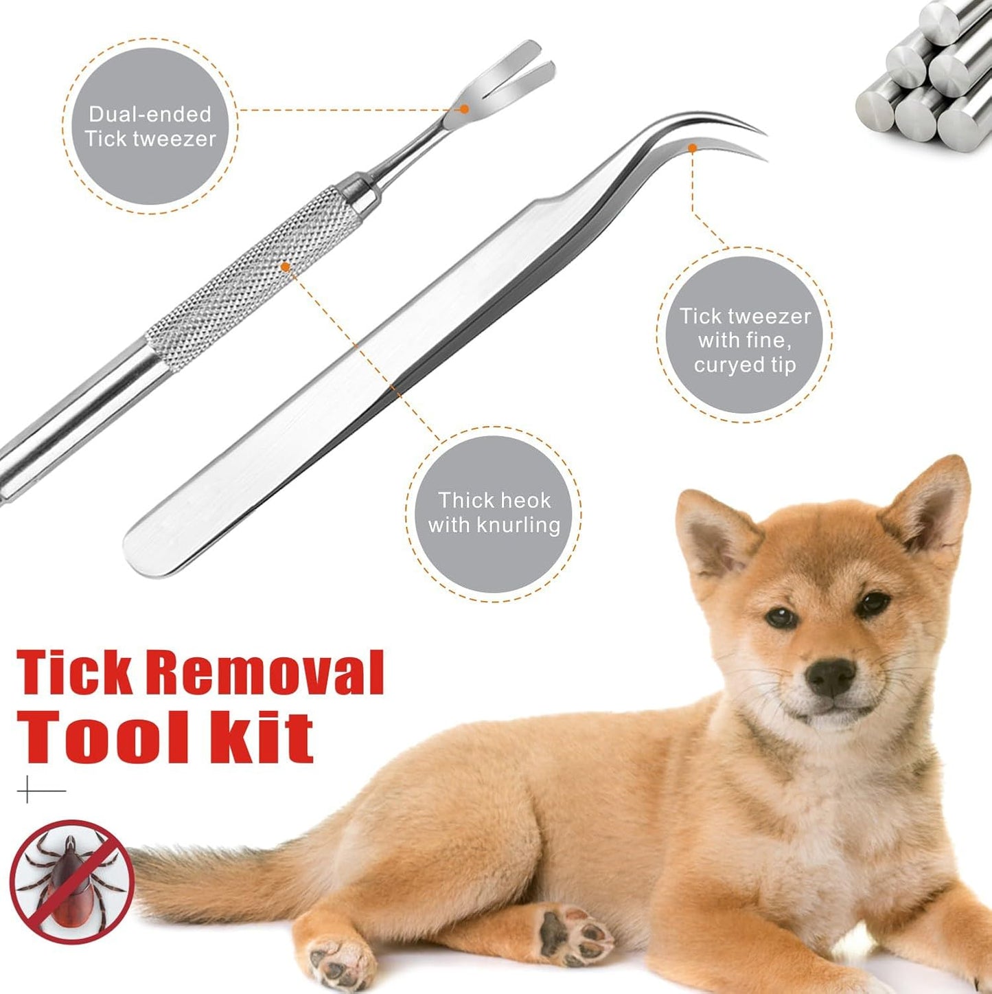 Tick Remover Tool Kit, Stainless Steel Tick Tweezers + Remover Tick Key, 4 Pack Quick & Safe Tick Twister Removal Tools for Dogs Cats Humans