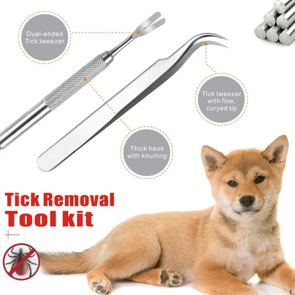 Tick Remover Tool Kit, Stainless Steel Tick Tweezers + Remover Tick Key, 4 Pack Quick & Safe Tick Twister Removal Tools for Dogs Cats Humans