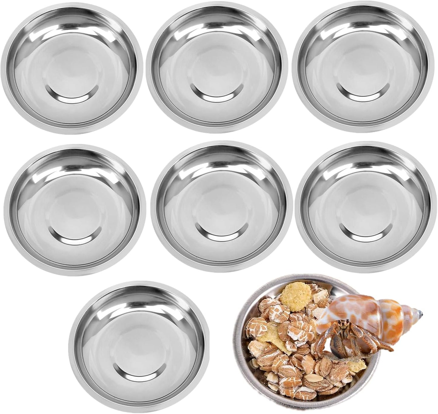 8 Pcs 2.5in Stainless Steel Hermit Crab Feeding Dishes - Food & Water Bowls for Snail, Gecko, Insect & Reptile Terrarium Use
