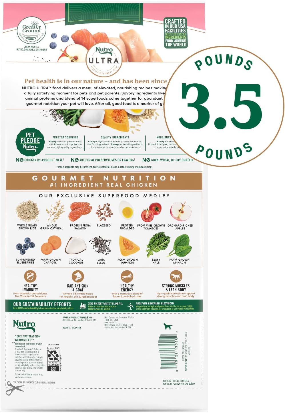 Nutro Ultra Adult Toy Breed Dry Dog Food, Chicken, Lamb and Salmon Protein Trio, 3.5 lb Bag