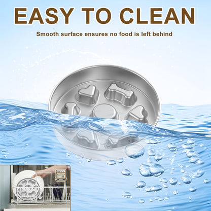 2 Pack Stainless Steel Slow Feed Dog Bowl, Dog Food Bowl Slow Feeder with Double-Sided Design and Nonslip Bottom, 2 Cups Metal Pet Food Bowl for Slows Down Eating for Medium Dogs, Dishwasher Safe