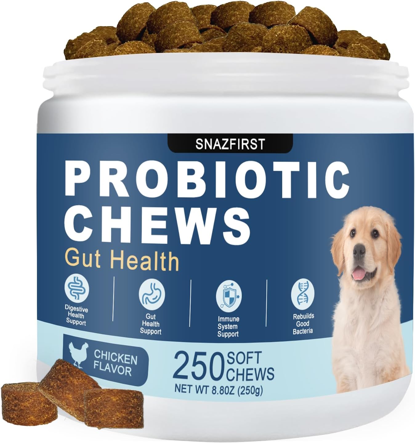 Probiotics for Dogs, Dog Probiotics Chews for Digestive Health & Gut Health, Improve Immune System,Constipation & Diarrhea Relief(Chicken Flavor, 250 Chews)